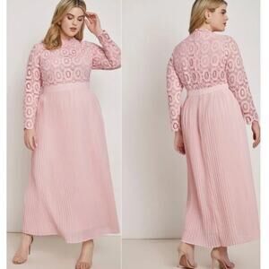 ELOQUII Womens Pink Lace Evening Pleaded Maxi Dress Shabby Chic Romantic Size 14
